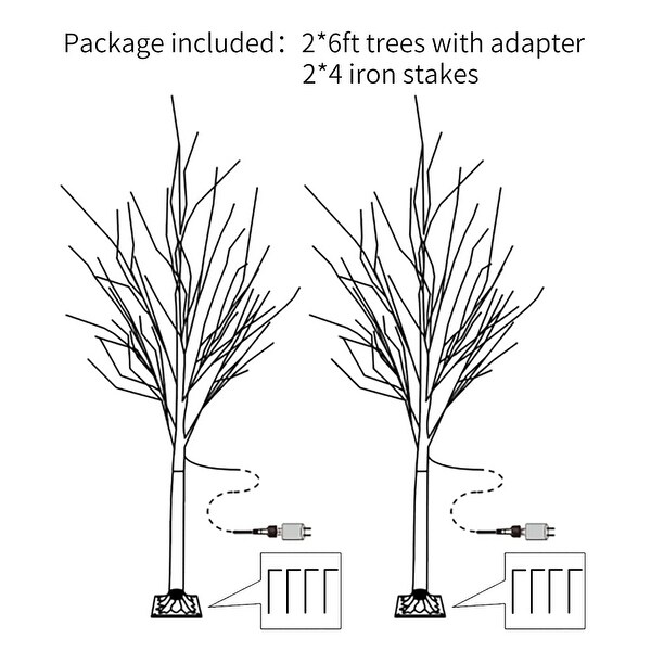 Lighted Birch Tree，2 Pack 6 Feet 144 Warm White Lights，Prelit White Artificial Christmas Trees for Decor