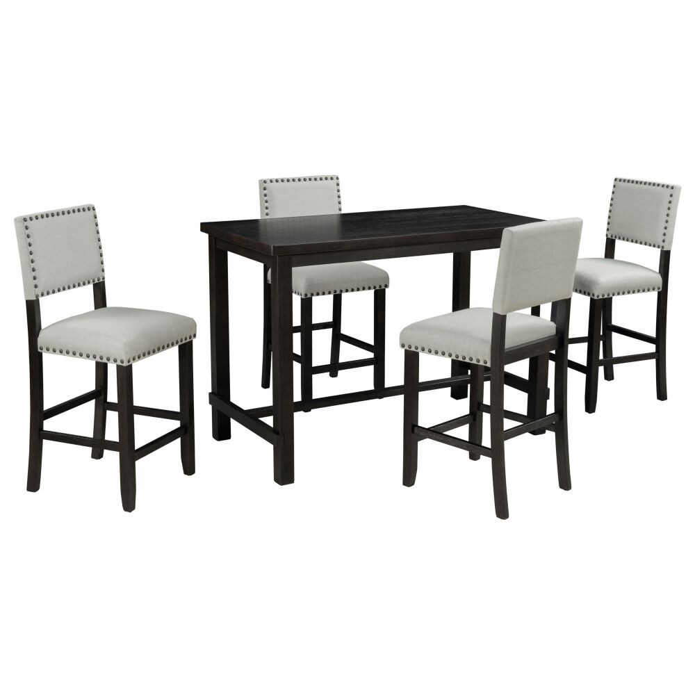 Moda Furnishings 5 Piece Counter Height Dining Set  Classic Elegant Table and 4 Chairs in Espresso and Beige