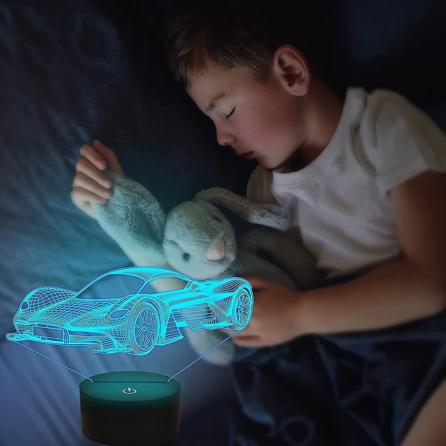 Kid's Car 3d Night Light， Sports Racing Illusion Optical Bedside Lamp 16 Colors Changing