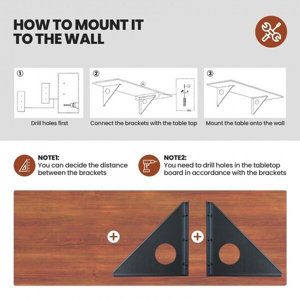 40'' x 14'' Wall-Mounted Desk Rubber Wood Dining Table with Sturdy Steel Bracket - 40'' x 14'' x 13'' (L x W x H)