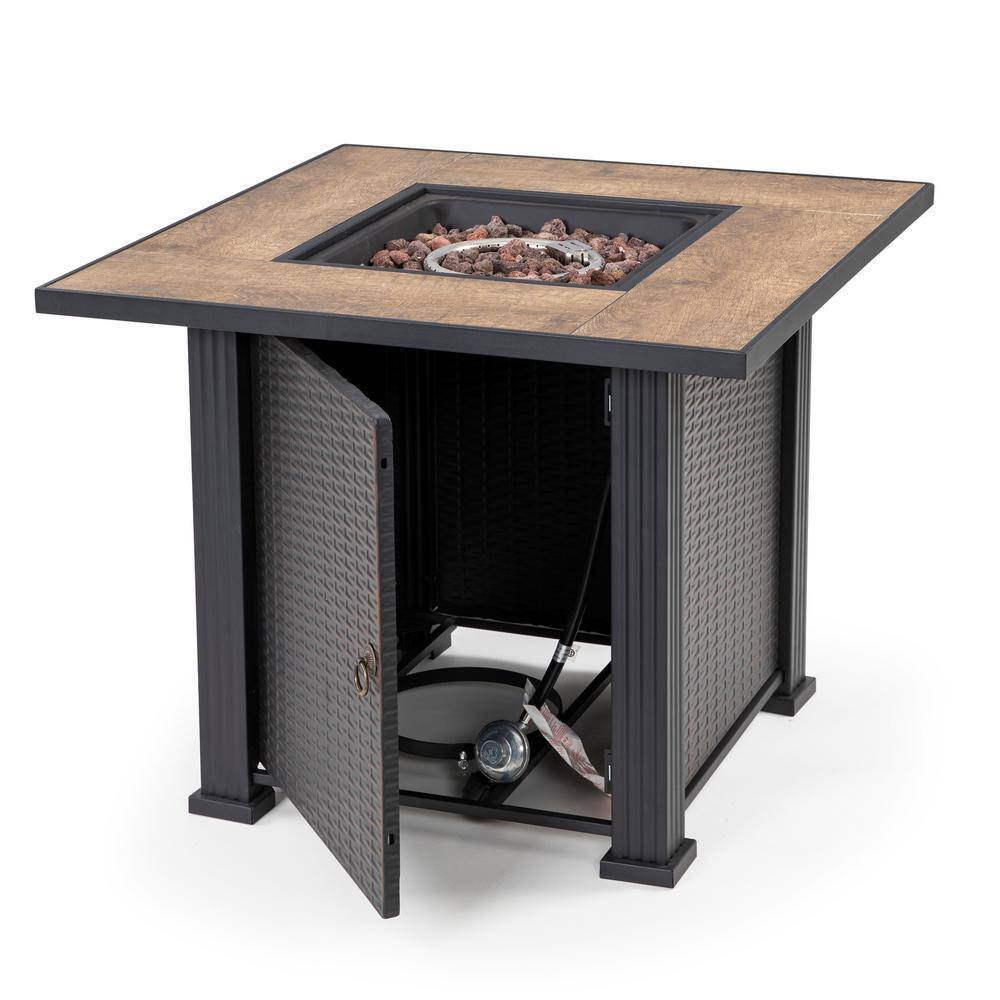 Nuu Garden 40000 BTU 30 in. x 24 in. Square Wicker-like Iron Propane Gas Fire Pit Table with Cover Ceramic Top and Lava Rocks AF011-C