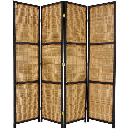 Oriental Furniture 6 ft. Tall Woven Accent Room Divider - 4 Panel - Black