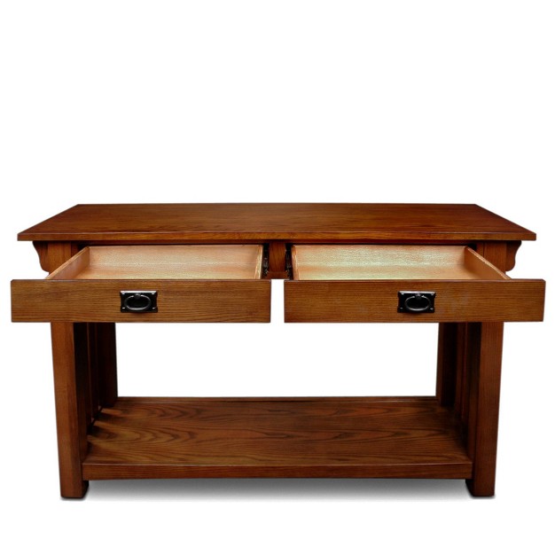 Mission Console Table With Drawers And Shelf Medium Oak Leick Home