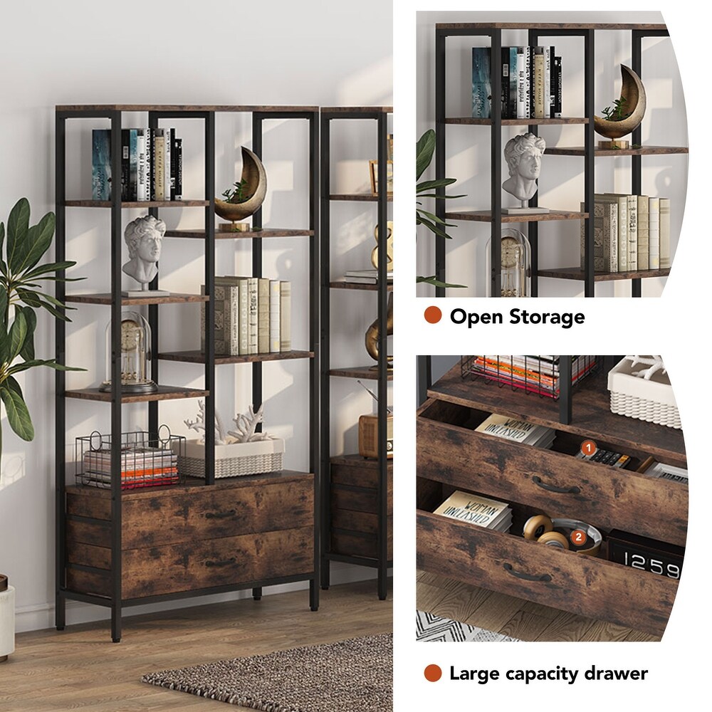 Tall Bookcase with Drawers  Industrial Bookshelves with Storage   31.49'' W x 11.81'' D x 66.92'' H