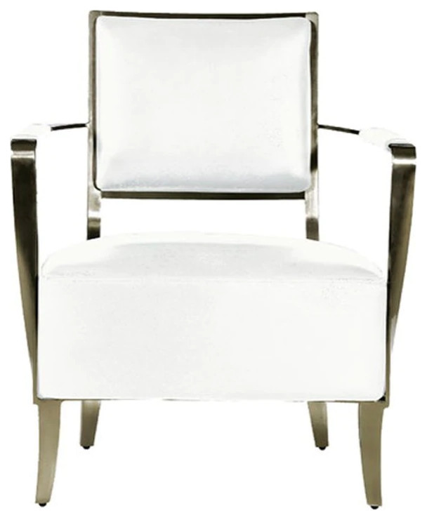 Ohone Accent Chair  White Full Grain Leather With Brushed Stainless Steel   Contemporary   Armchairs And Accent Chairs   by Peachtree Fine Furniture  Houzz