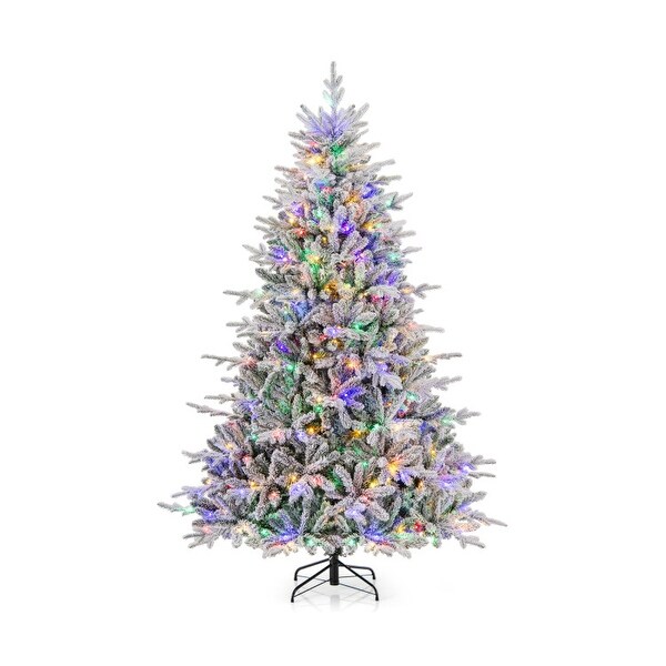 Flocked Christmas Tree with 8 Lighting Modes and MultiColor LED Lights