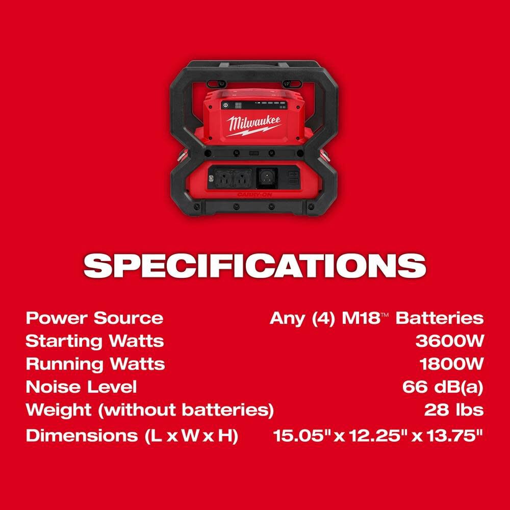 Milwaukee M18 CARRY ON 3600with 1800W Power Supply Shoulder Strap & HIGH OUTPUT HD 12.0Ah Battery 4pk Bundle 2845-20-1812 from Milwaukee