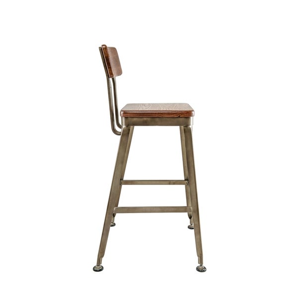 Brocha counter Stool， 26 seat height and Solid Metal frame with solid wood.