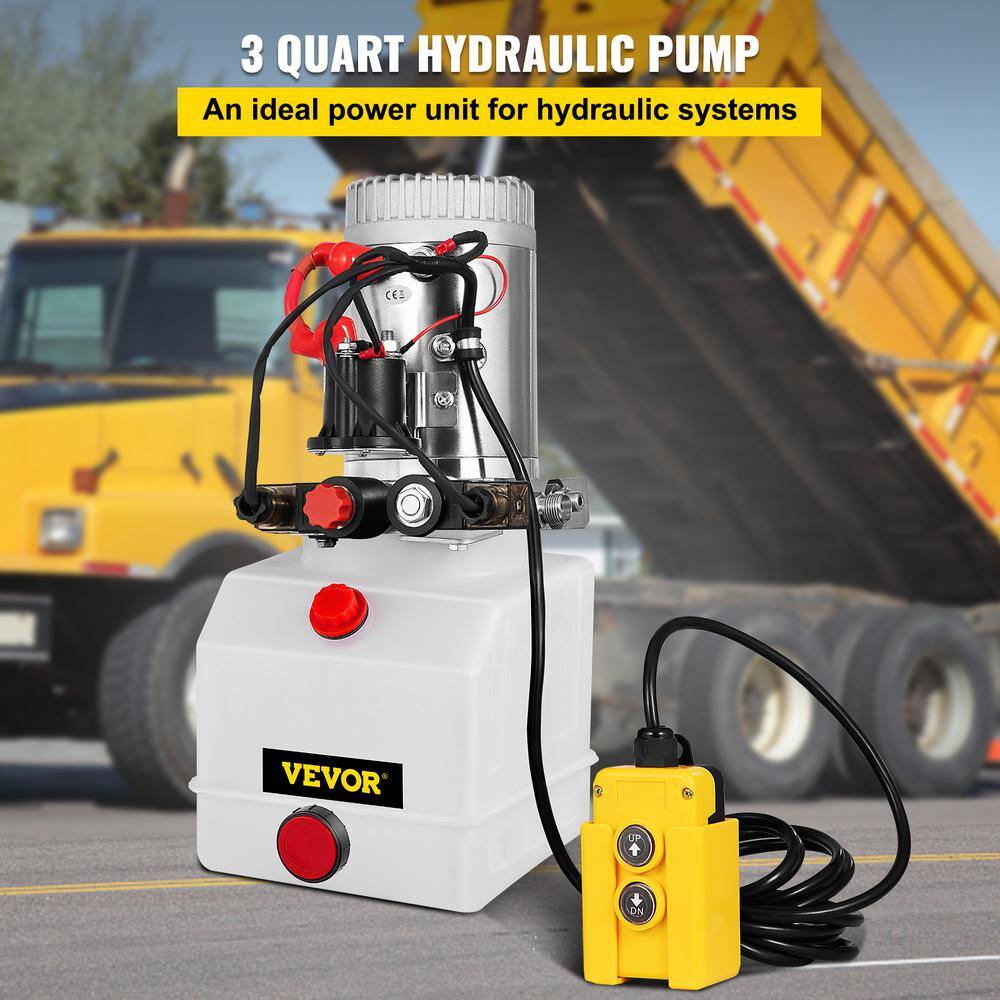 VEVOR Hydraulic Pump 3 Quart Dump Trailer Car Lifting Power Unit Double Acting 12-Volt DC Plastic for Stackers CZYYB3KTSLSZY0001V0