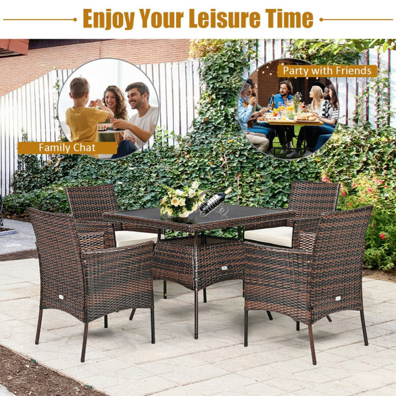 Costway 75483129 5 Pieces Patio Rattan Dining Furn...