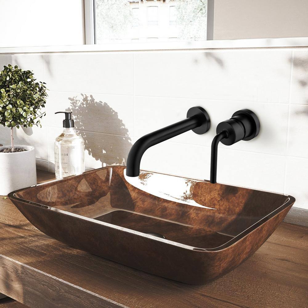 Hlihome Single Handle Wall-Mounted High Arc Bathroom Faucet in Matte Black RBDK-9076-MB