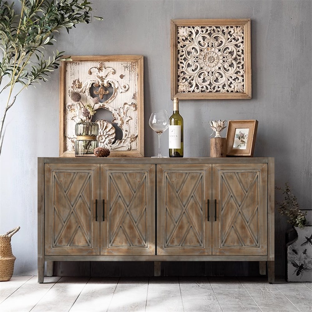 4 Door Wooden Twill Sideboard Dining Room Hallway Entryway Cabinet