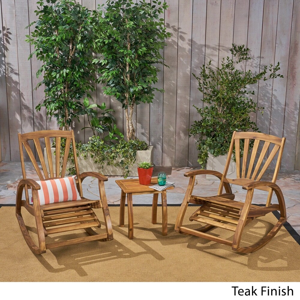 Sunview Outdoor Rustic Acacia Wood Recliner Rocking Chair with Side Table by Christopher Knight Home