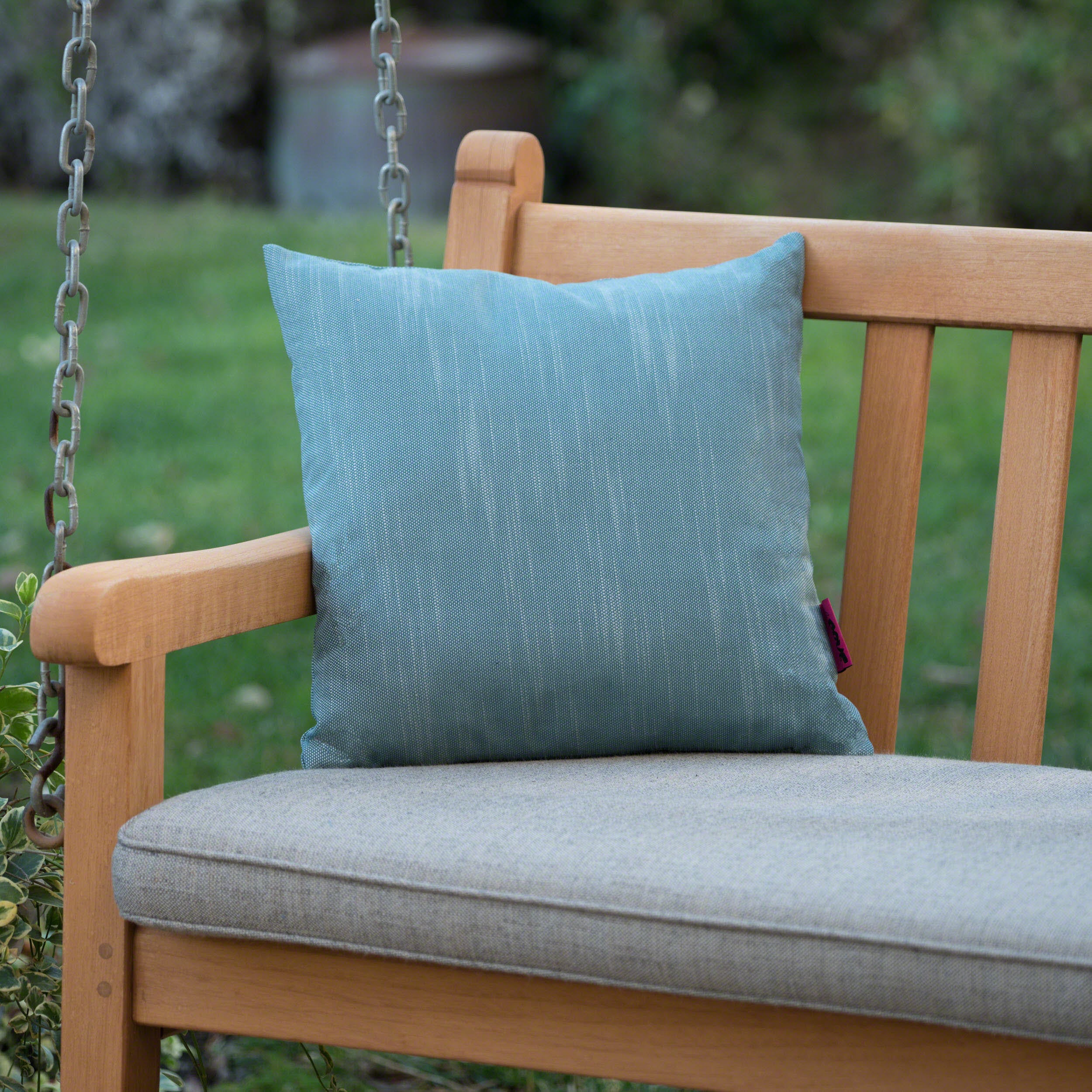 Misty Indoor Teal Water Resistant Small Square Throw Pillow