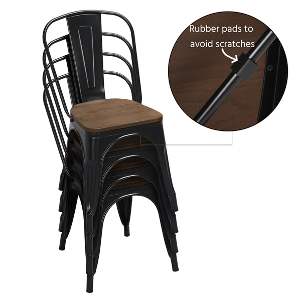 Alden Design Metal Dining Chairs with Wooden Seat， Set of 4， Black