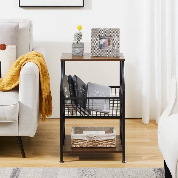 Modern 3-tier Open Storage Shelf Side Table Magazine Holder