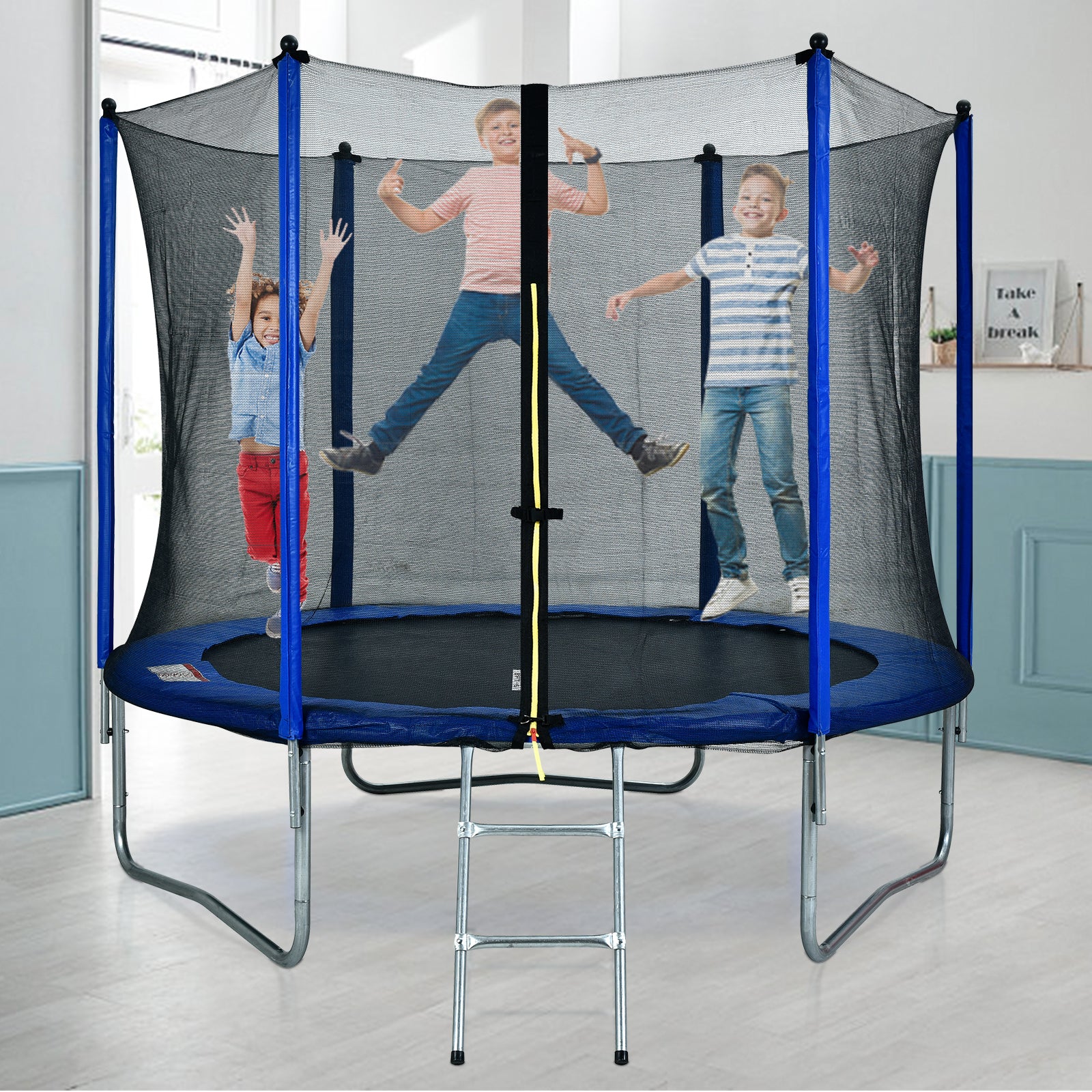 10 FT Trampoline with Safe Enclosure Net for 3-4 Kids， Outdoor Fitness Trampoline with Ladder for Indoor Park Kindergarten Toddler Trampolines，N00110