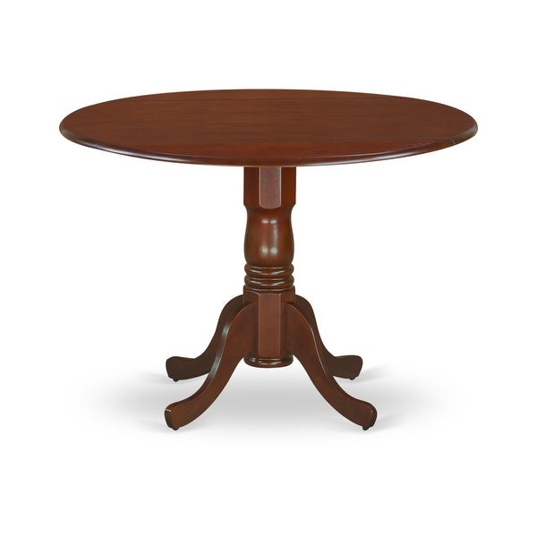 3 PC small Kitchen Set- Round Dining Table and 2 Parson Chairs in Linen Fabric - Mahogany Finish