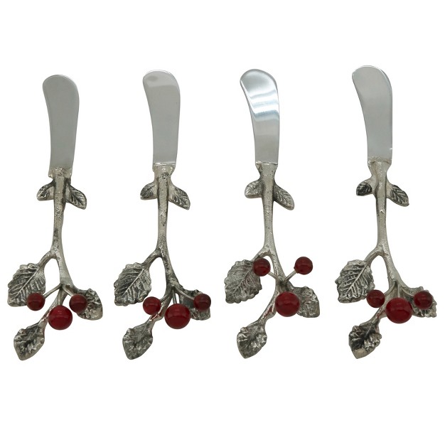 Saro Lifestyle Holly Berry Cocktail Knife Silver set Of 4