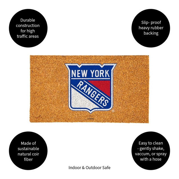 Evergreennhlnew York Rangers Logo Natural Coir 28 X 16 Inches Indoor Outdoor Doormat