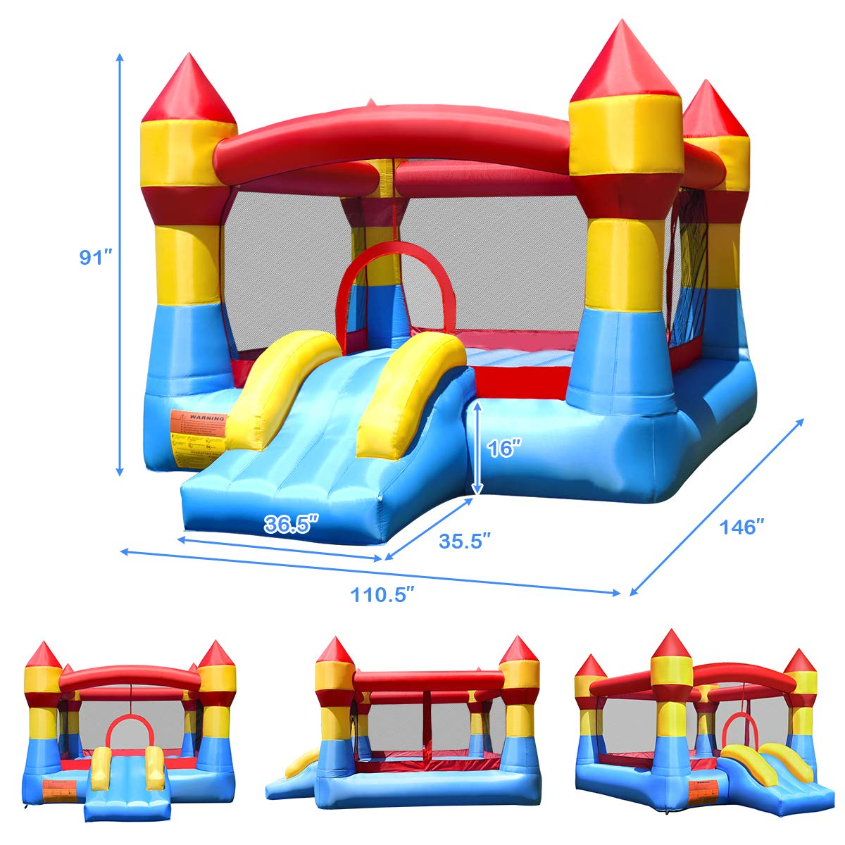 Costzon Inflatable Bounce House, Jumper Castle with Slide, Mesh Walls, Party Bouncy House