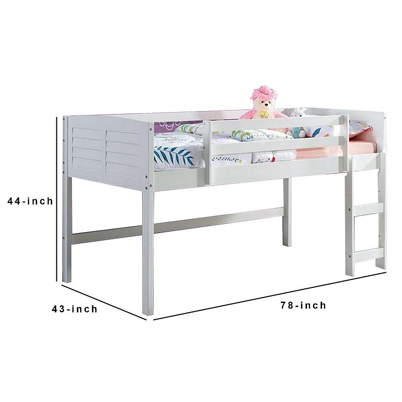 Wooden Twin Size Loft Bed with Shutter Design Headboard， White