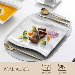 MALACASA Flora 30-Piece Marble Gray Porcelain Dinnerware Set with Dinner Plates Cup and Saucer Set (Service for 6) FLORA-30-GREY