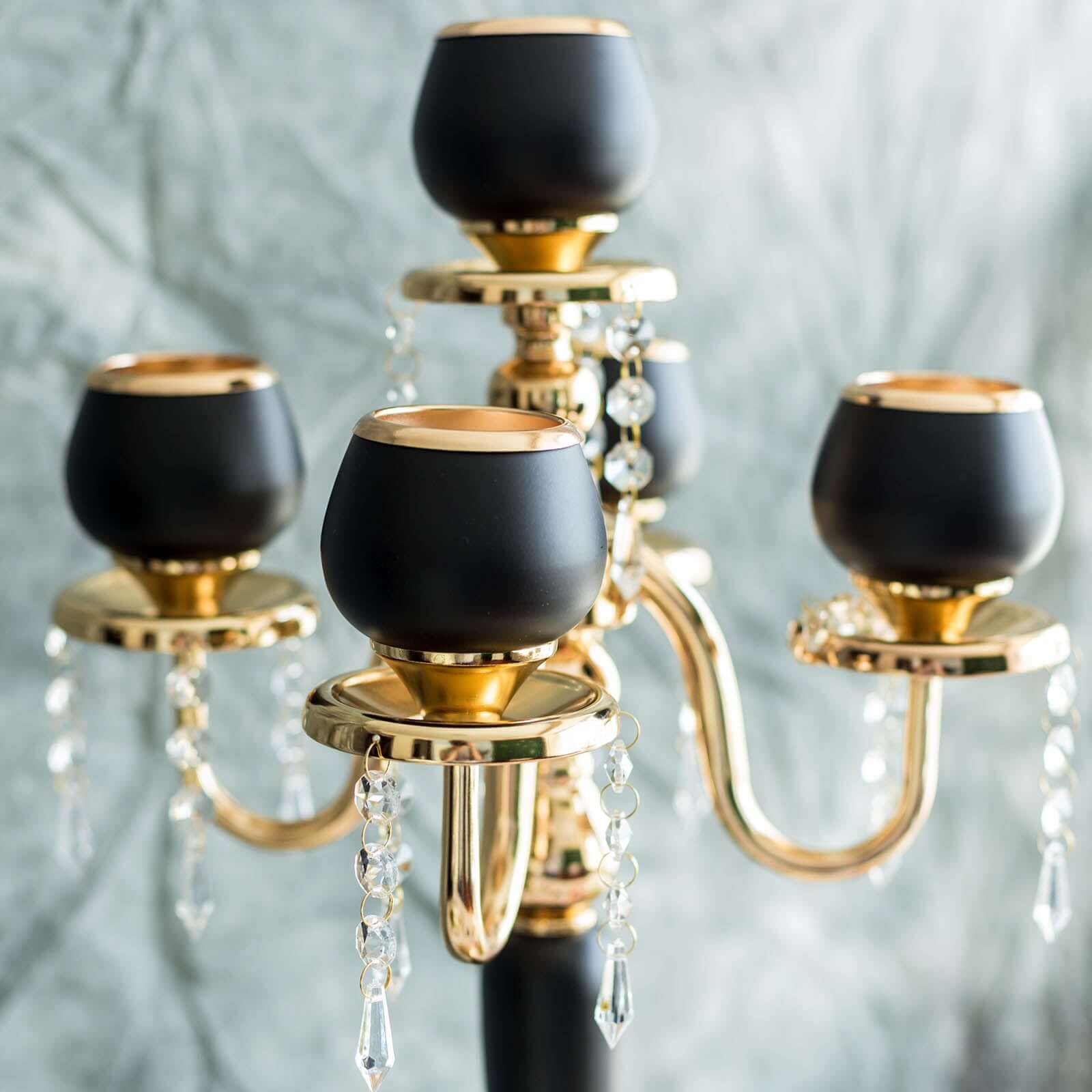 Gold/Black 5 Arm Metal Tealight Votive Candelabra Candle Holder Centerpiece 25