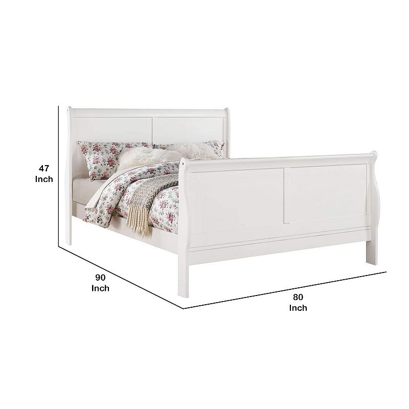 Transitional Panel Design Sleigh Eastern King Size Bed， White