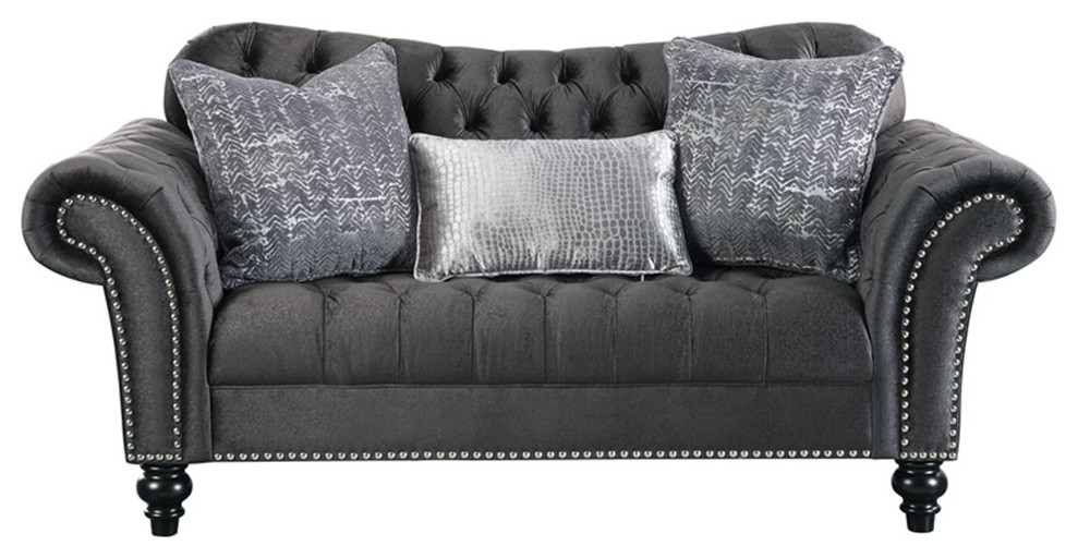 ACME Gaura Upholstery Loveseat with Nailhead in Dark Gray Velvet   Traditional   Loveseats   by Homesquare  Houzz