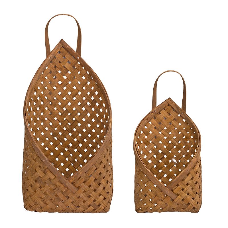 Woven Wicker Basket Wall Pocket (Set Of 2)