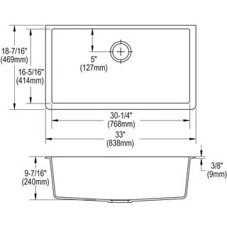 Elkay Quartz Classic Black Quartz 33 in. Single Bowl Undermount Kitchen Sink ELGRU13322BK0