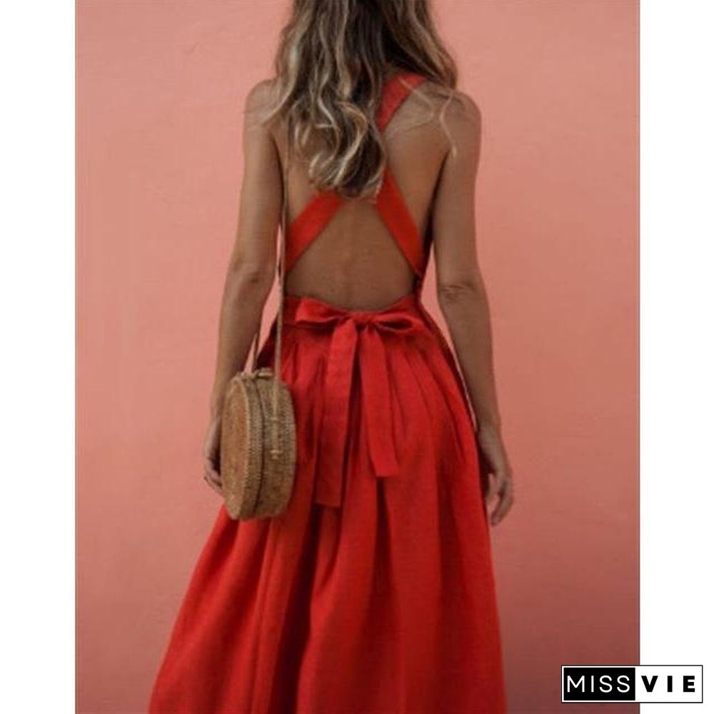 Backless Lace Up Summer Dress