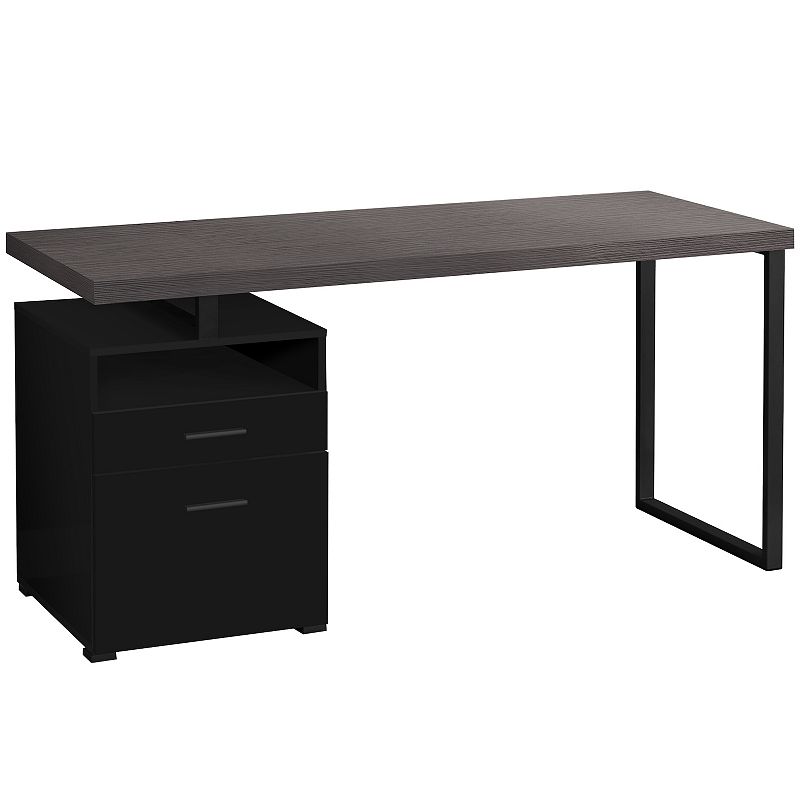 60 Black and Gray Contemporary Rectangular Computer Desk with Drawers