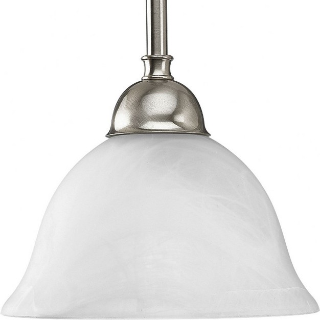 Progress Lighting Avalon 1 light Brushed Nickel Mini pendant With Swirled Alabaster Glass Shade