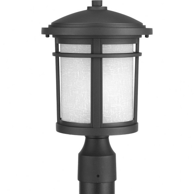 Progress Lighting Wish Collection 1 light Outdoor Post Lantern In Black With Etched Umber Linen Glass Shade