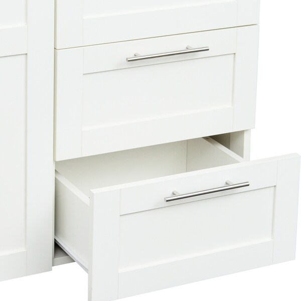 Wood High Wardrobe with 2 Drawers， 5 Storage Space and 2 Doors - - 36394606