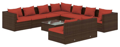 vidaXL Patio Lounge Set Outdoor Sectional Sofa Set 7 Piece Brown Poly Rattan   Tropical   Outdoor Lounge Sets   by vidaXL LLC  Houzz