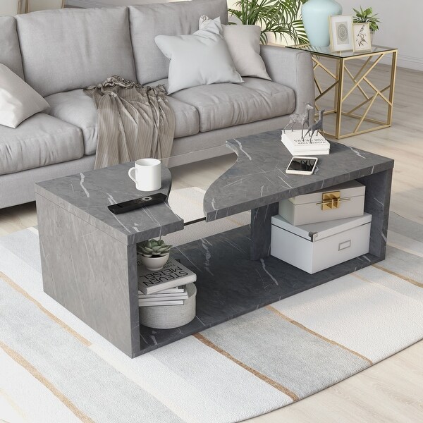 Furniture of America Kobe Faux Marble and Glass Coffee Table