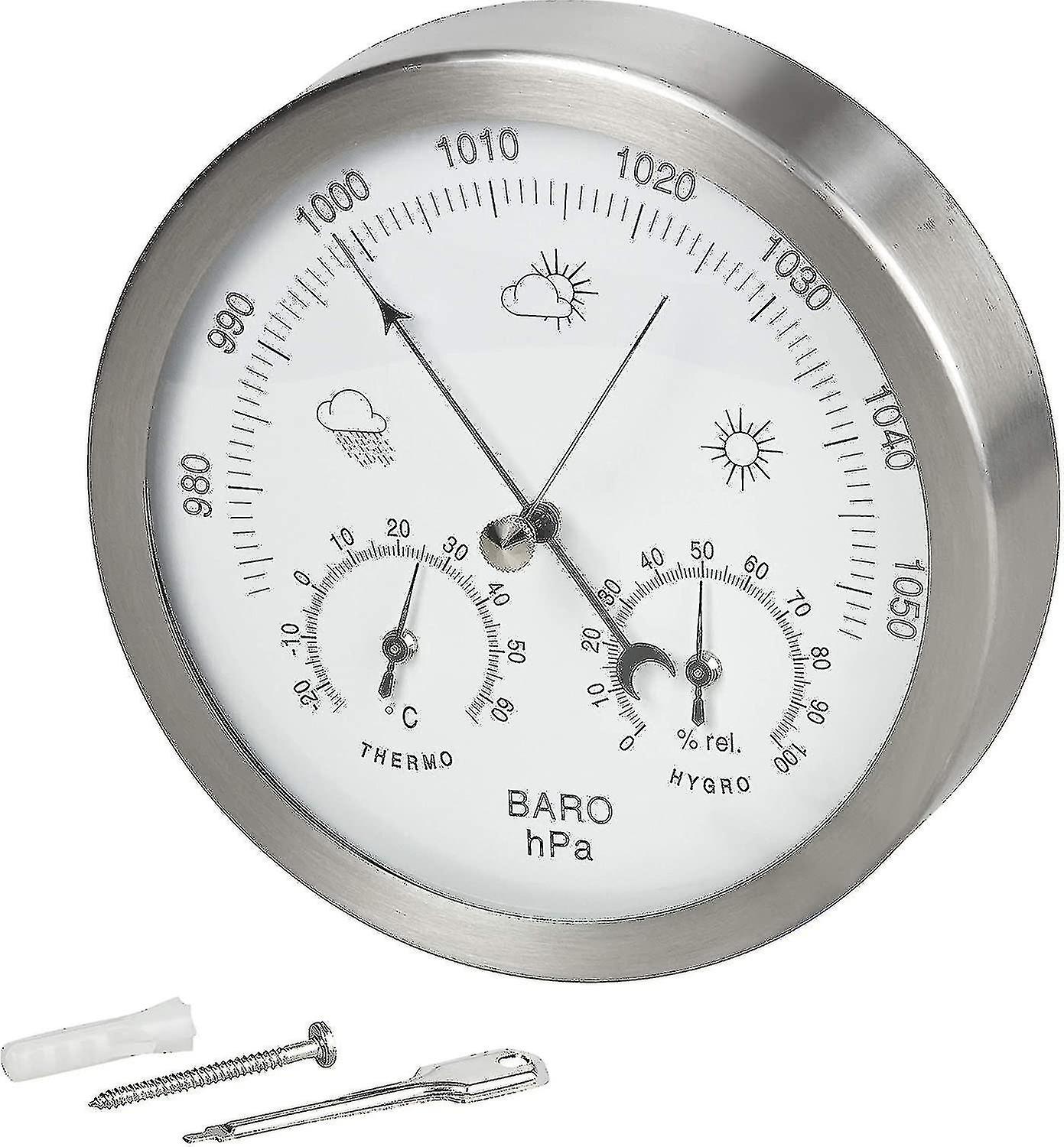 Barometer Weather Station 3-in-1 Stainless Steel Frame 14 Cm Thermometer