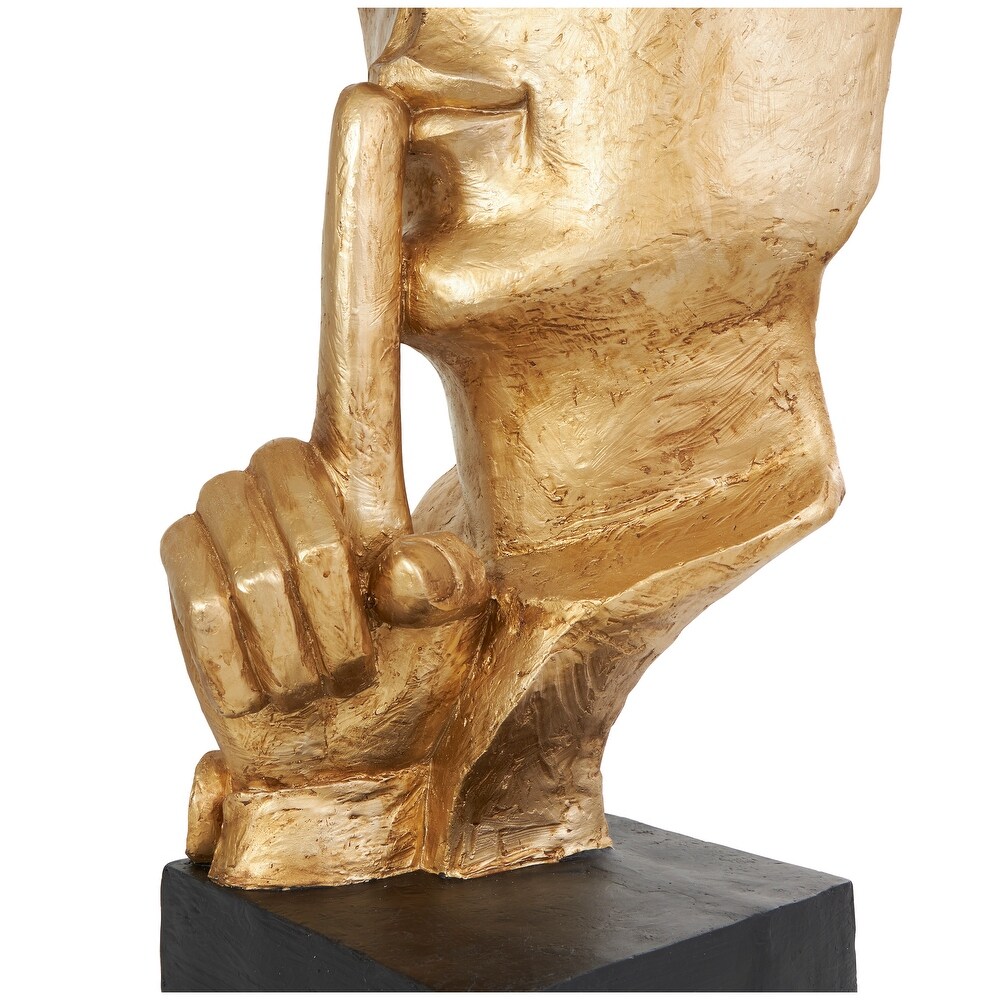 Gold Polystone Large Cutout Quiet Gesture Face Abstract Sculpture with Black Base