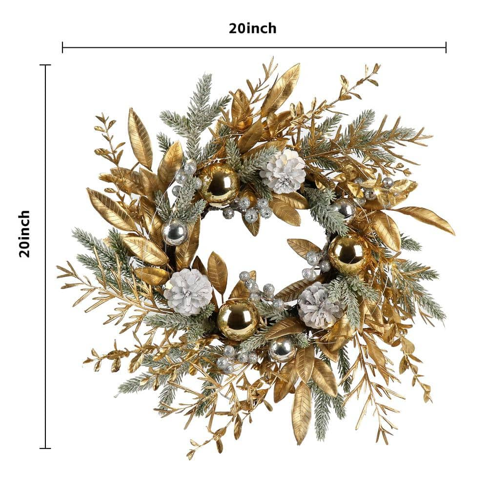 20 in. Handcrafted Multicolor Pre-Lit LED Artificial Christmas Wreath with Warm Lights Pinecones Silver Berries XZ-P203288