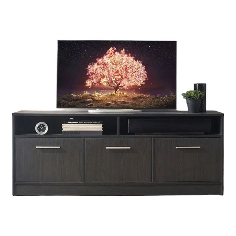 F.C Design Klair Living Contemporary TV Stand with Three Soft-closing Doors in Dark Gray