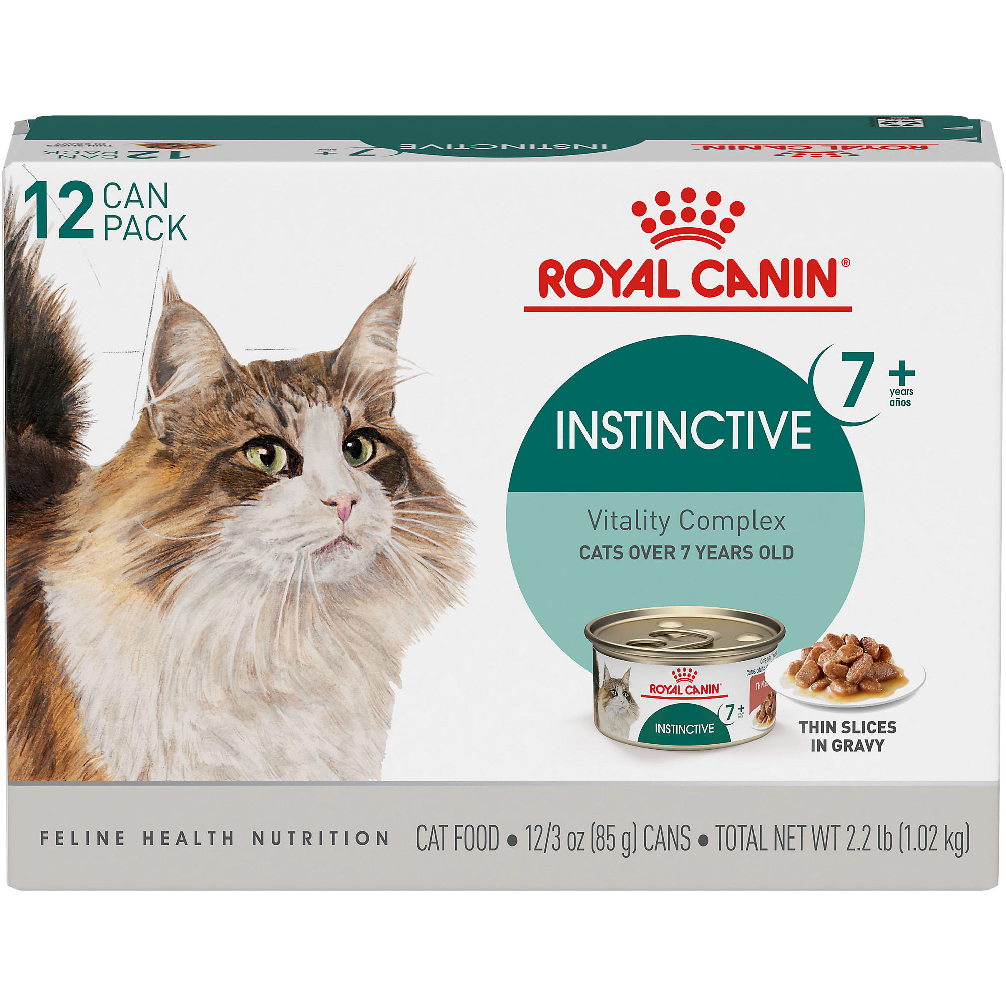 Royal Canin Instinctive 7+ Years Thin Slices in Gravy Adult Wet Cat Food， 3 oz.， Count of 12