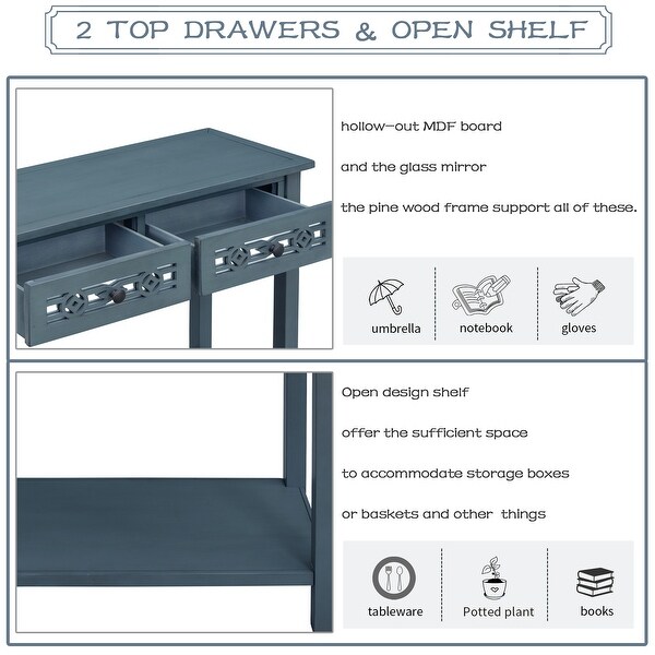 Classic Console Table with Hollow-out Decoration Two Top Drawers