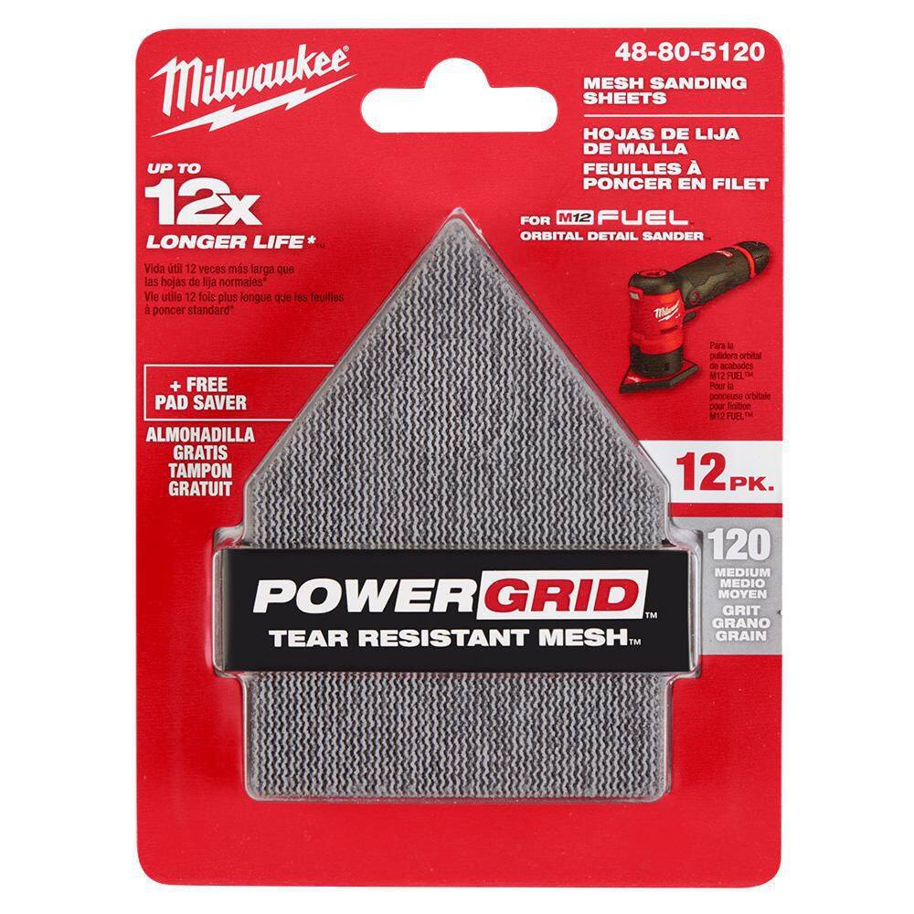 MW 3-34 in. 120-Grit Mesh Sanding Sheets (12-Pack) for M12 FUEL Orbital Detail Sander 48-80-5120