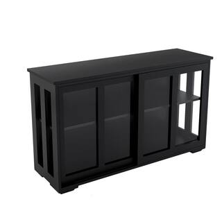 Tileon 41.93 in. W x 13.99 in. D x 24.61 in. H Black Kitchen Storage Ready to Aseemble Cabinet Cupboard with Glass Door AYBSZHD1667