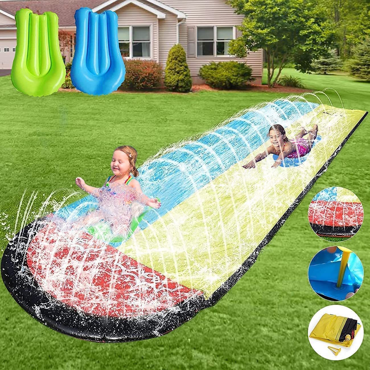 Terra Outdoor Water Toys With 15.75ft Water Slides for Kids with 2 Crash Pad and Sprinkler Water Slides for Kids Fun Play