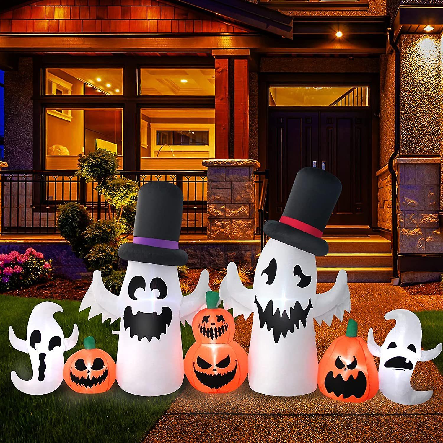 8 Ft Long Halloween Inflatable Ghosts With Pumpkins Decorations Outdoor， Ghosts Blow Up Yard Decoration Clearance With Built-in Led Lights For Party，