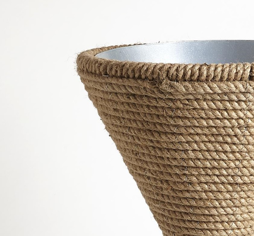 Elegant Large Mid Century Modern Jute Rope Planter 24 quotStanding Floor Hourglass   Beach Style   Outdoor Pots And Planters   by My Swanky Home  Houzz